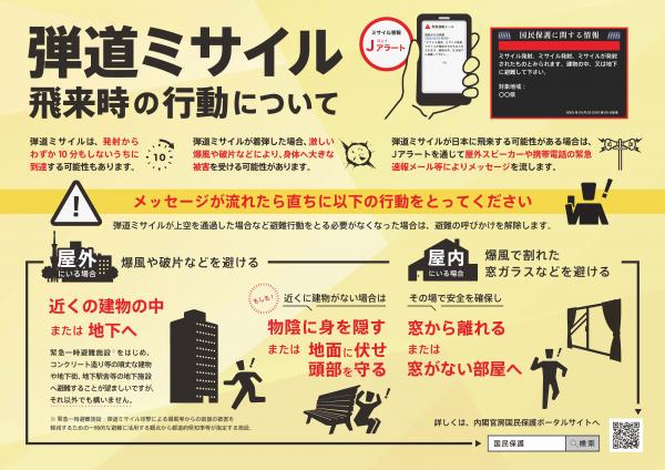 弾道ミサイル飛来時の行動について（リーフレット）