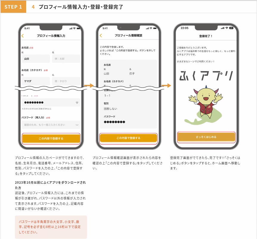 ふくアプリのプロフィール登録の手順の画像