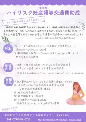 ハイリスク妊産婦等交通費等助成チラシ